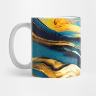 Fluid art gold with blue paint. Mug